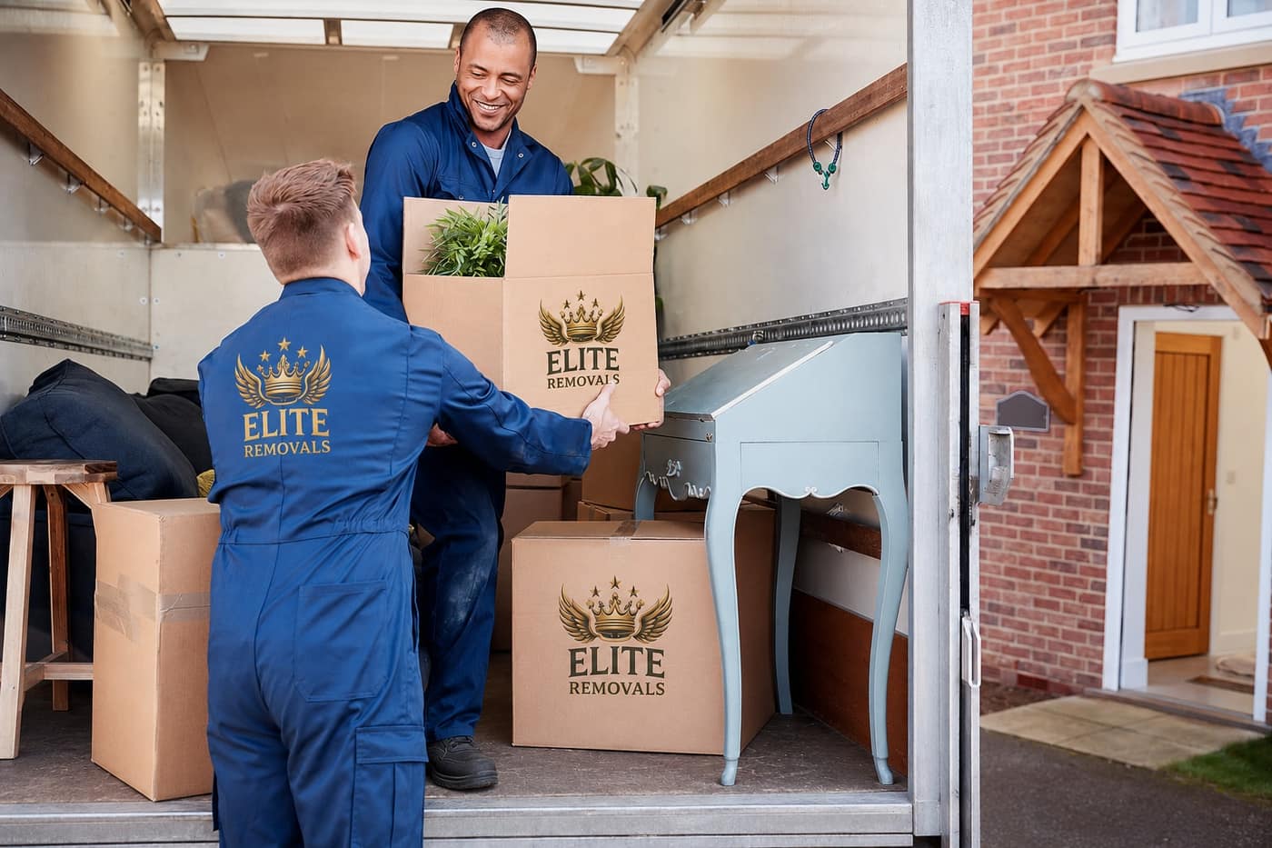 Movers carrying furniture out of a Perth home